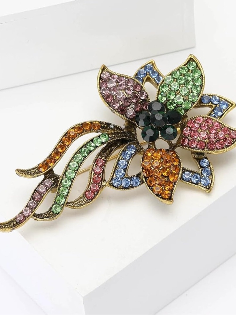 Multicolor Crystal Flower Brooch Pin - Picture 3 of 5